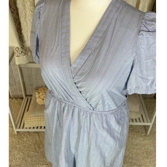 Love & Promises Women's Sz L Blue Striped Metallic Stitching A Line Dress #0243 - Picture 4 of 11